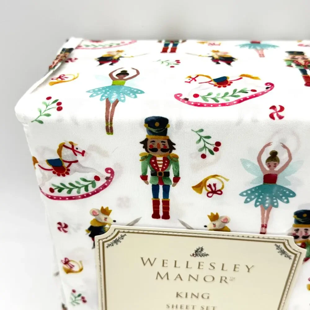 Wellesley Manor Nutcracker Suite KING Sheet Set Christmas Wooden Soldier NEW